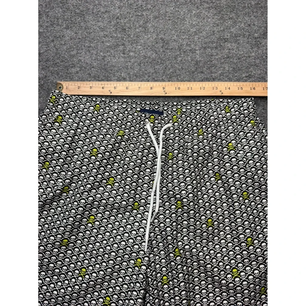 Collars & Co Mens Skull Crossbones Swim Trunks Black Green Large 5in Inseam